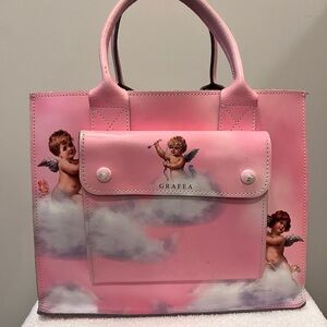 SUPER RARE GRAFEA Pink Angel Print cherubs Luna Tote Bag